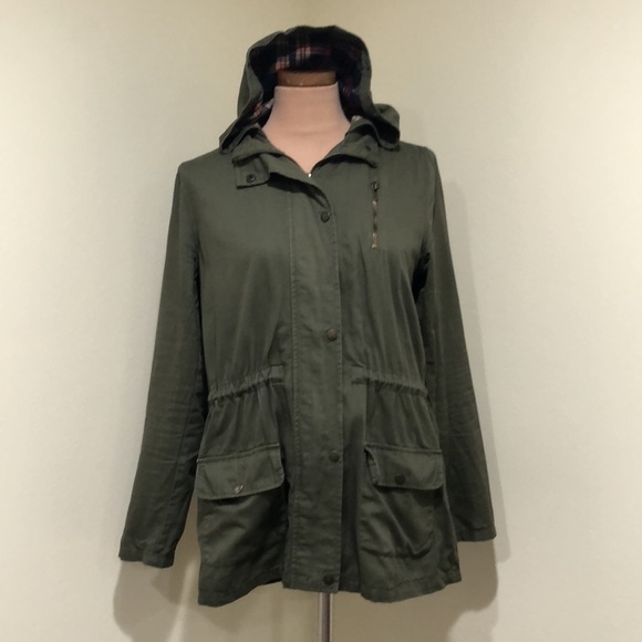 Francesca’s Collection Blu Pepper Utility Jacket Size Medium Army Green Plaid - Picture 3 of 10